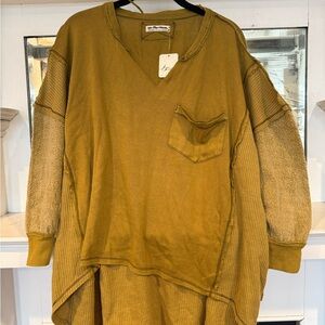 We The Free Mixed Media Dropped Shoulder Long Sleeve Top